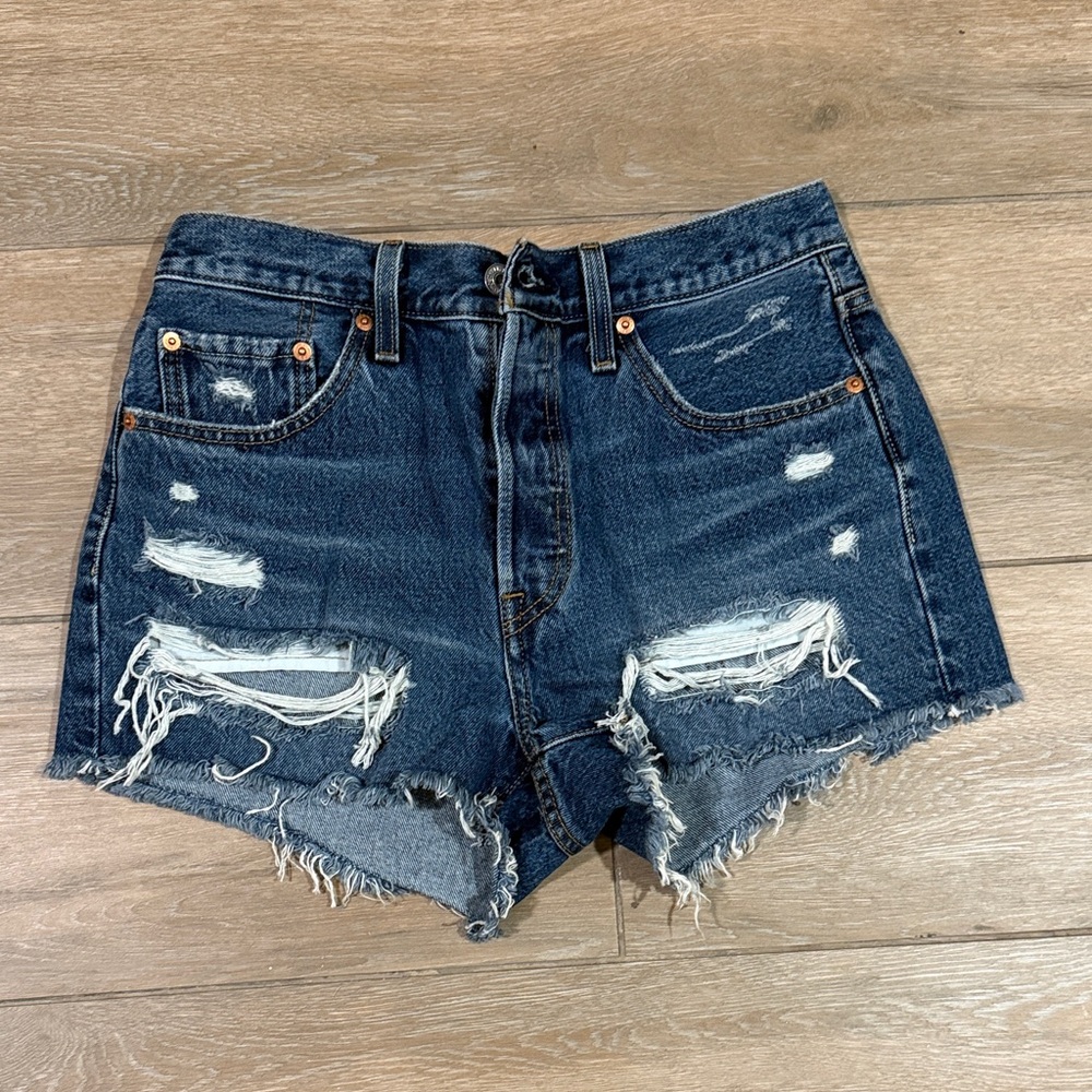 Levi's Dark Blue Distressed Jean Shorts